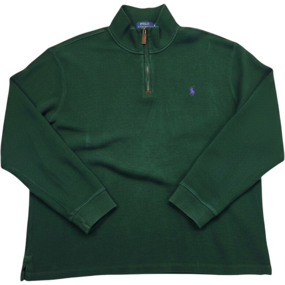 Polo Ralph Lauren Mens XL Green Quarter Zip Pullover Cotton Knit Sweater Pony